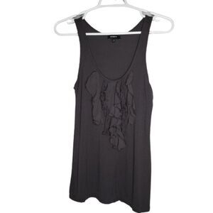 Express Dark Gray Scoop Neck Ruffle Bib Front Tank‎ Top Blouse